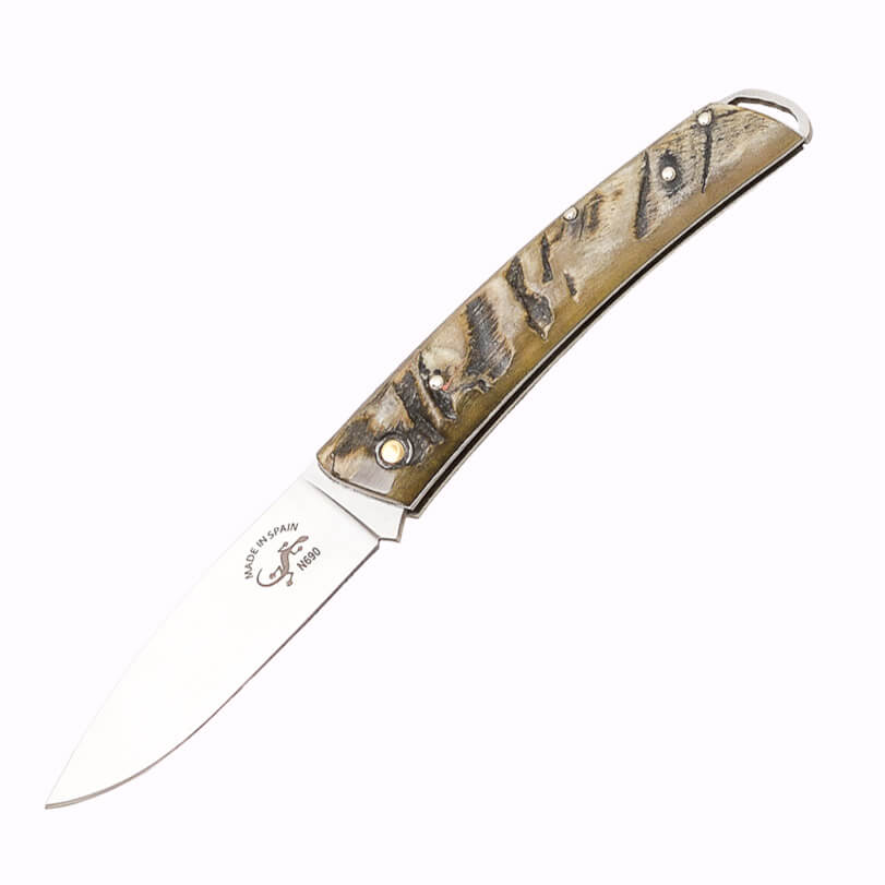 Navaja con mango de asta de carnero y hoja de Böhler N690 de 6.5 ...