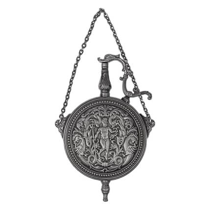 Polvorera redonda metal acabado pavonado