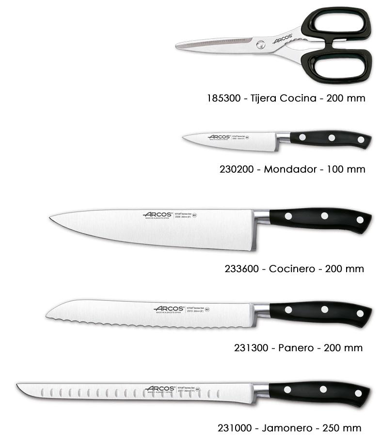 Küchenset Arcos Riviera Schwarz mit 4 Messern und Schere