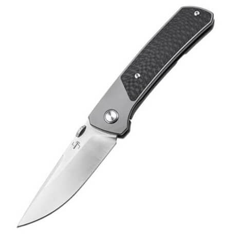 Navaja de bolsillo artesanal con mango de fibra de carbono y tita...