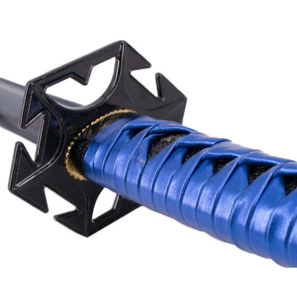 Funktionelles blaues Katana mit Präsentationsbox und Halterung