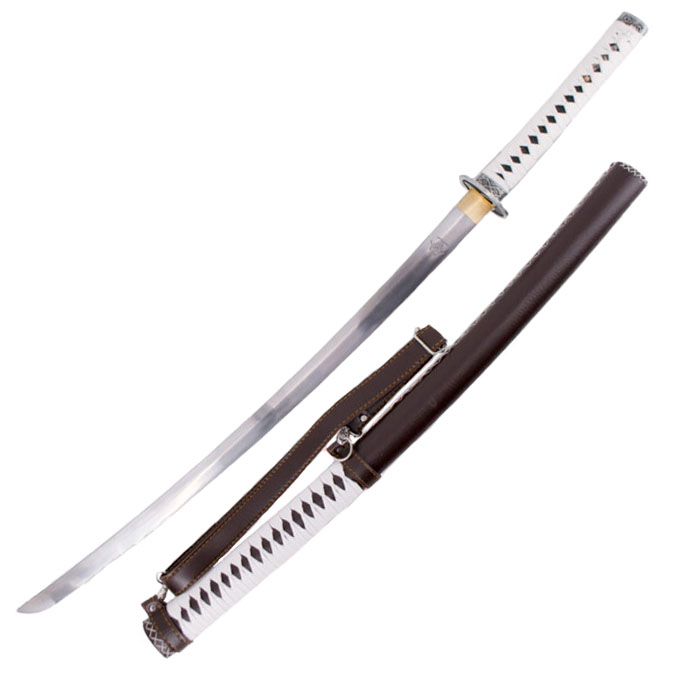 Katana funcional con vaina roja con dragón y puño rojo