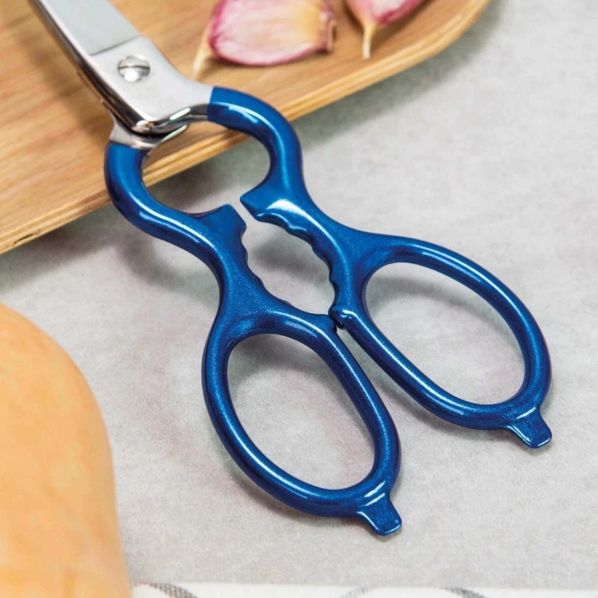 Tijeras de cocina varios usos de 8" en acero inoxidable con mango azul