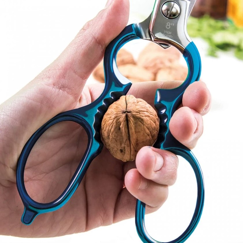 Tijeras de cocina varios usos de 8" en acero inoxidable con mango azul