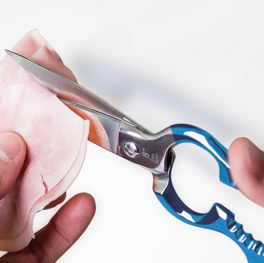 Tijeras de cocina varios usos de 8" en acero inoxidable con mango azul