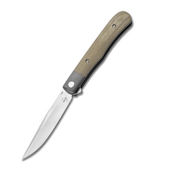 Navaja de bolsillo con mango de micarta marron y con hoja de punt...