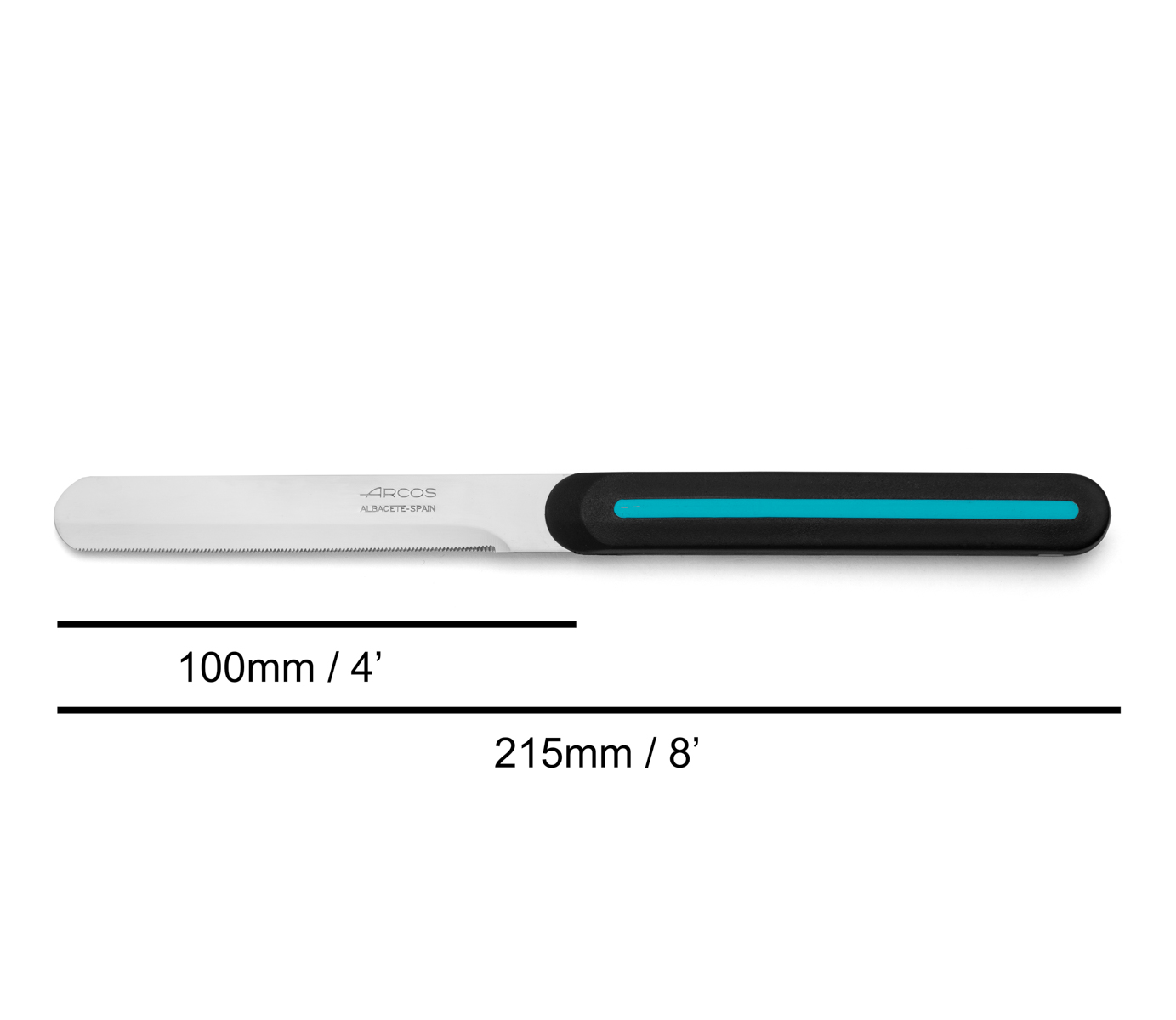 Cuchillo de mesa Arcos Nitrum negro y azul con hoja microperlada de 10 cm