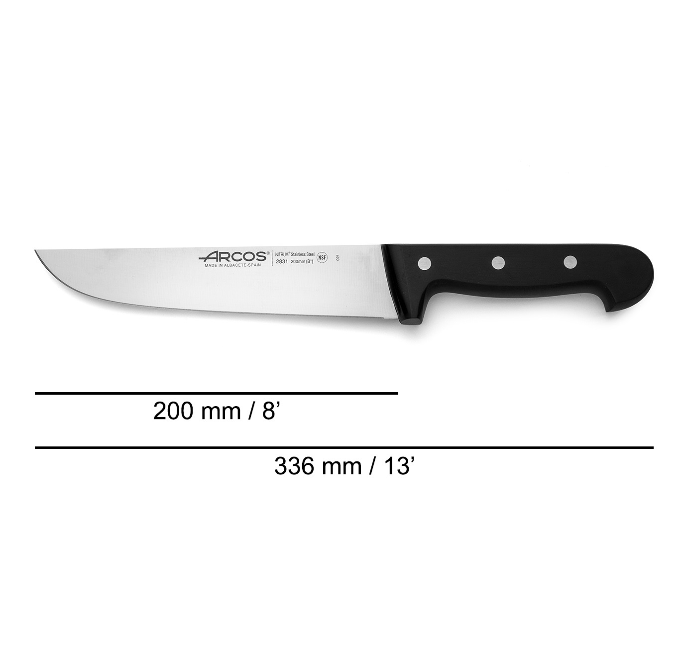 Cuchillo Carnicero recto Arcos Universal con hoja de 20 cm y mango de Polioximetileno