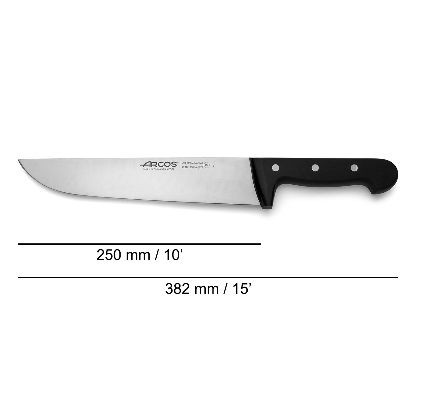 Cuchillo Carnicero recto Arcos Universal con hoja de 25 cm y mango de Polioximetileno