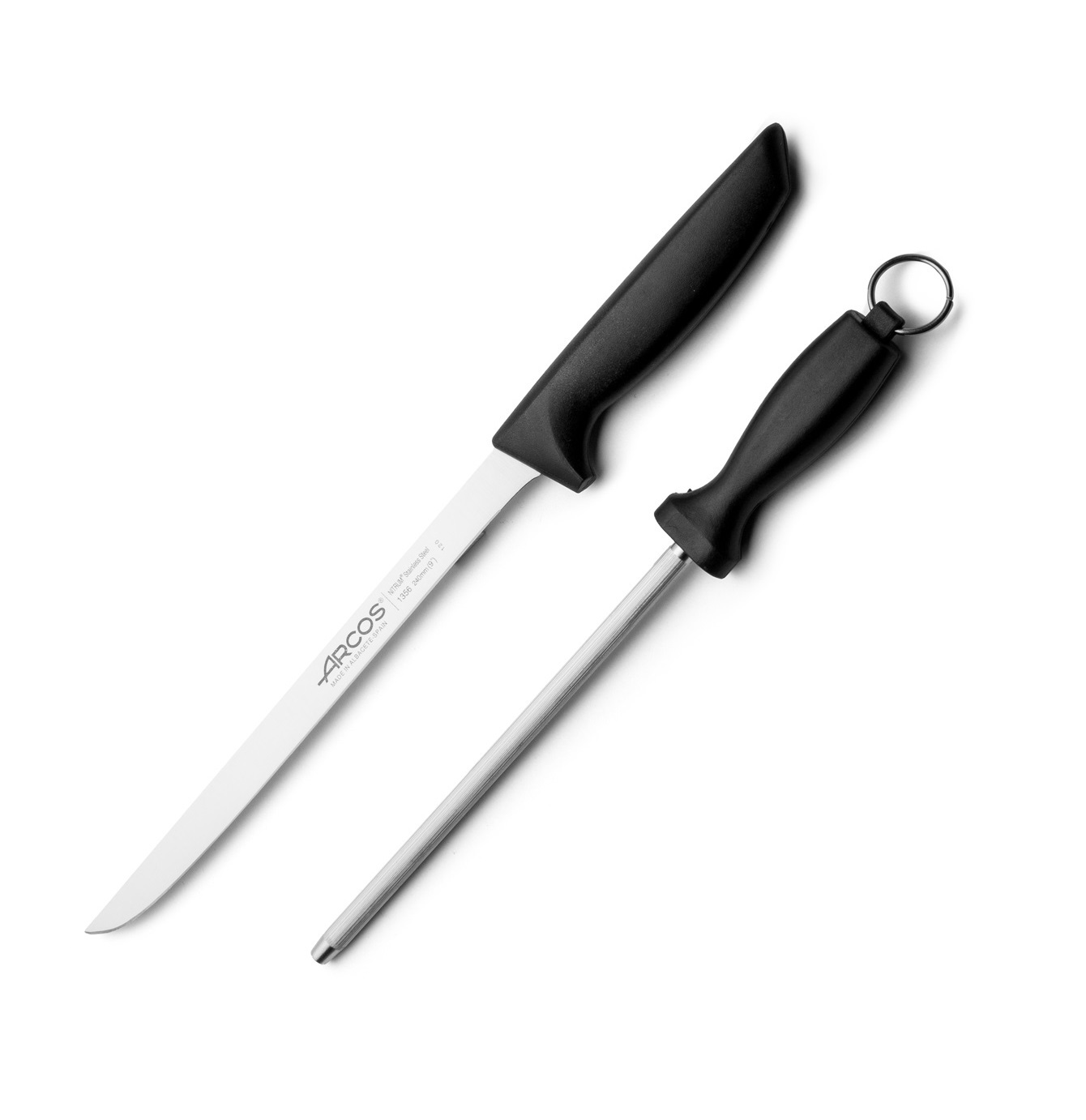 Set de cuchillo jamonero y chaira Arcos serie Niza