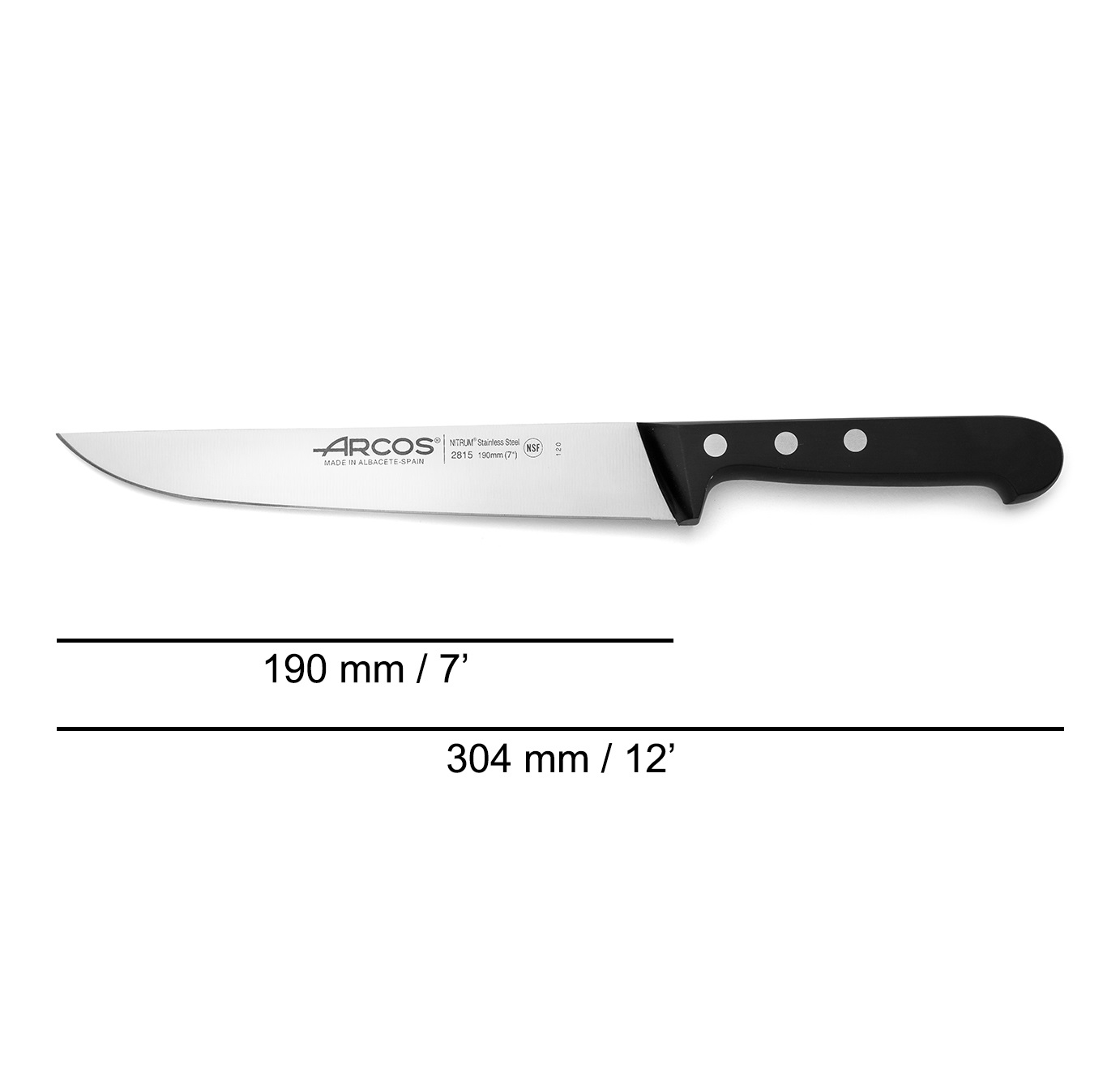 Cuchillo trinchante Arcos Universal 190 mm con mango de polioximetileno negro