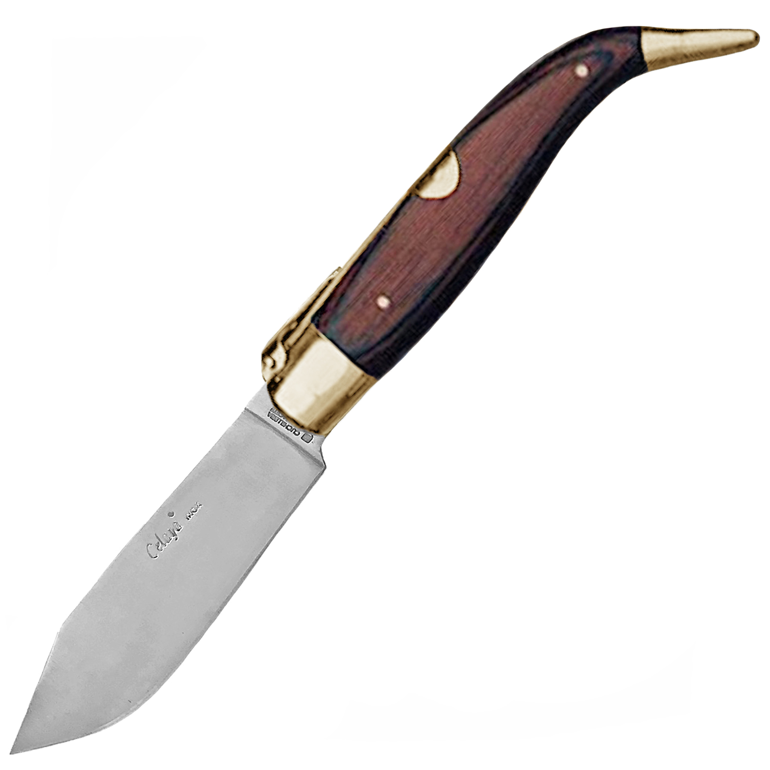 Navaja Pastora artesana con mango de madera roja y virola de lató...