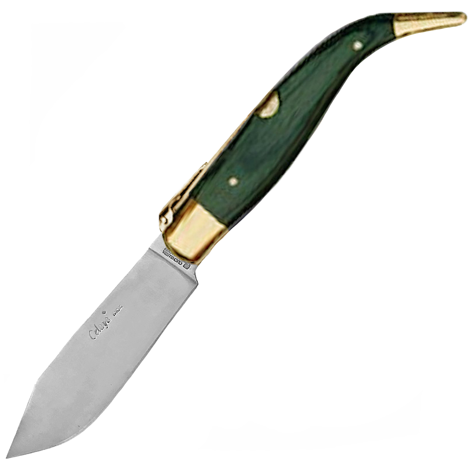 Navaja Pastora artesana con mango de madera verde y virola de lat...