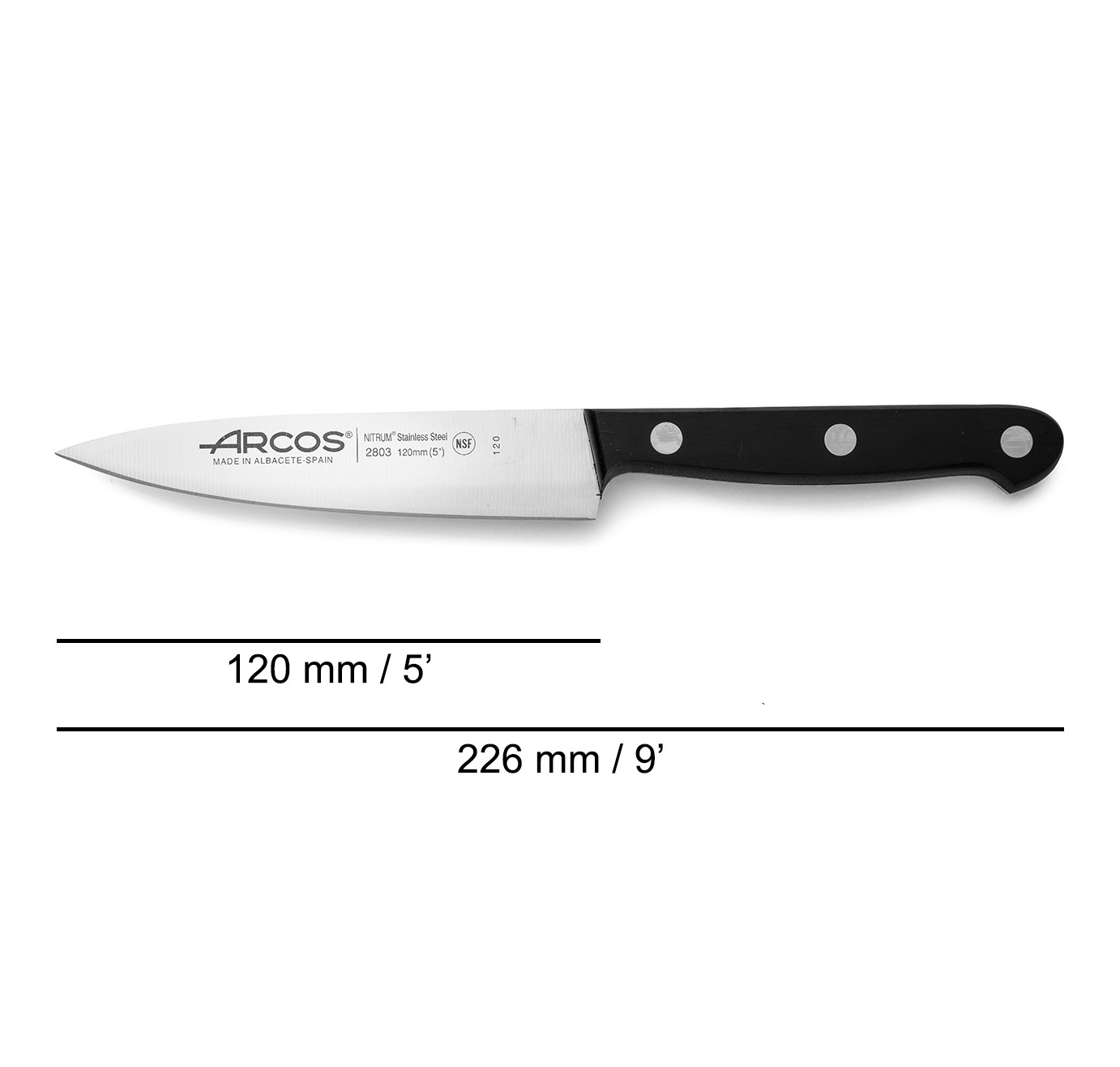 Faca de chef Arcos Universal com cabo em polioximetileno preto e lâmina larga de 120 mm