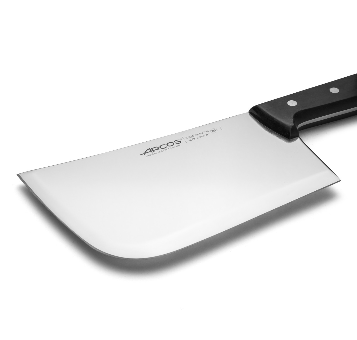 Hachuela de cocinero Arcos Universal con mango de polioximetileno negro y hoja estrecha de 220 mm