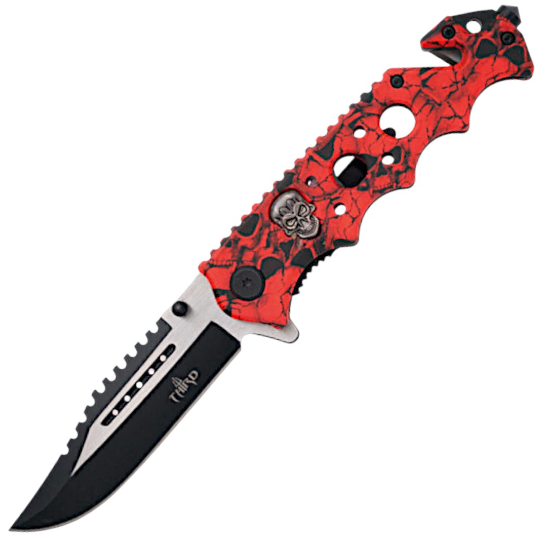 Navaja táctica con mango de calaveras rojas 17141R