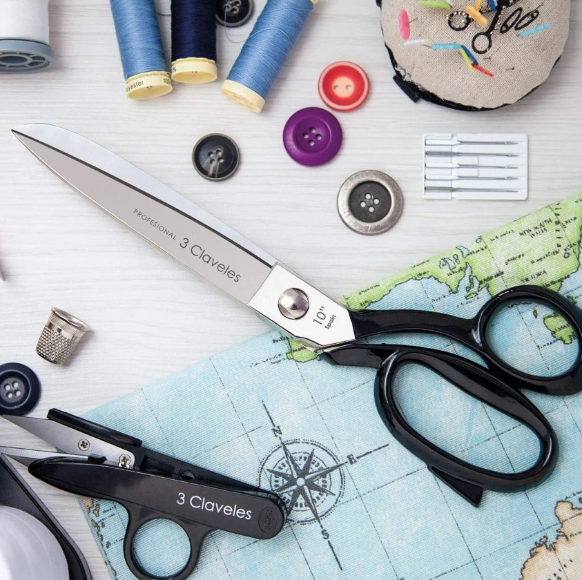 Tijera sastre varios usos de 25 cm forjada en caliente con mango esmaltado negro 3 Claveles