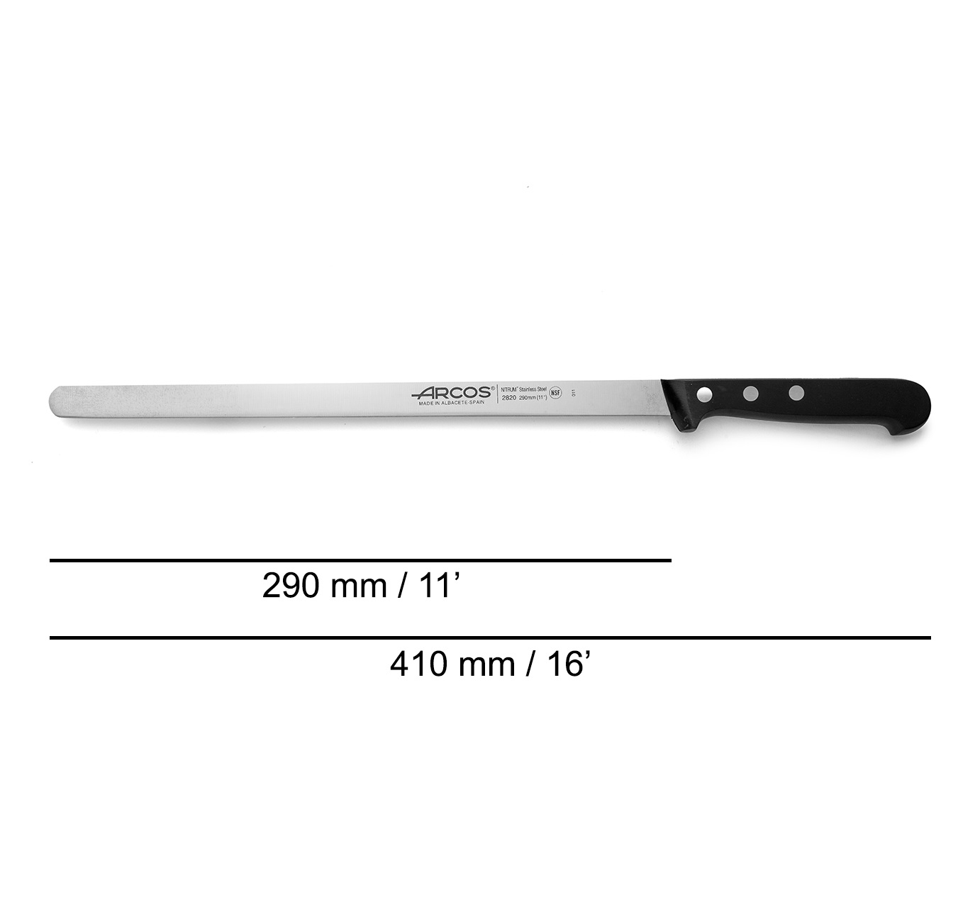 Cuchillo jamonero punta redonda Arcos con hoja de 29 cm serie Universal con mango de polioximetileno