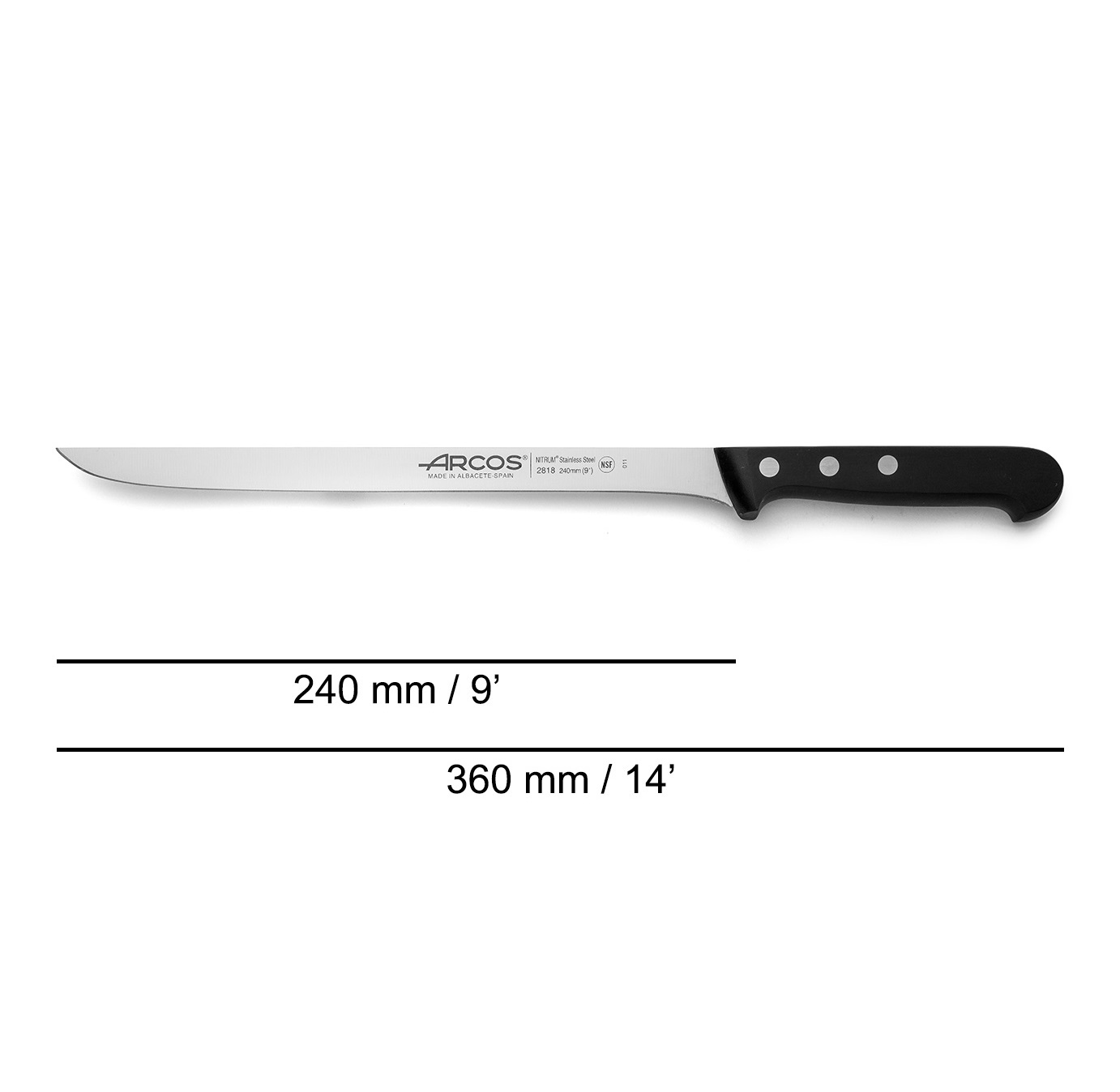 Cuchillo jamonero Arcos con hoja de 24 cm serie Universal con mango de polioximetileno