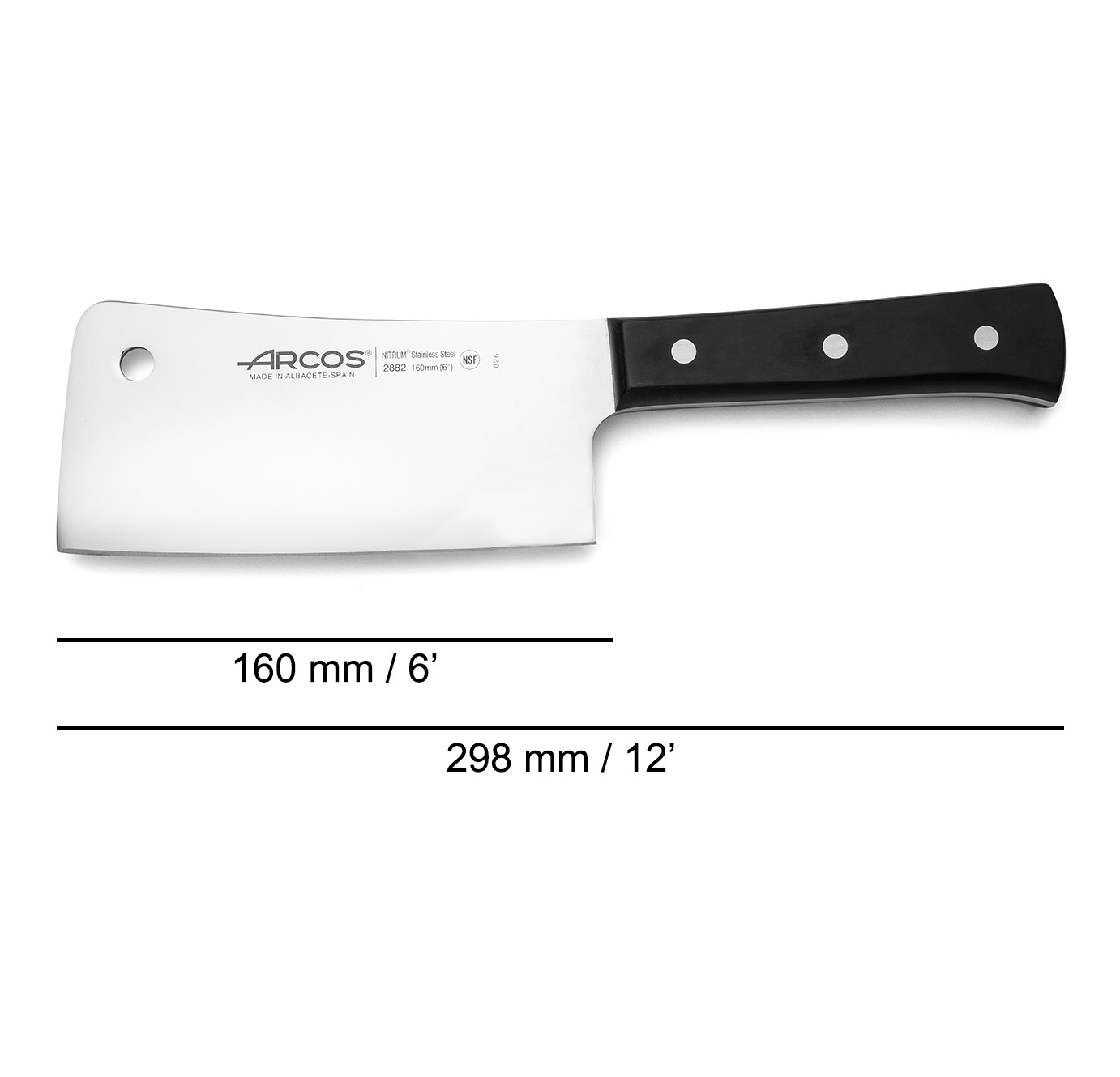 Macheta Arcos de hoja ancha de 160 mm filo recto serie Universal con mango negro