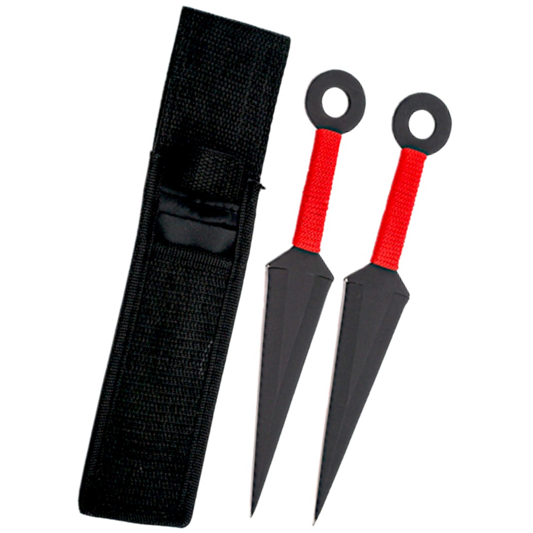 Set de 2 cuchillos lanzadores color negro con mango encordado rojo 10465