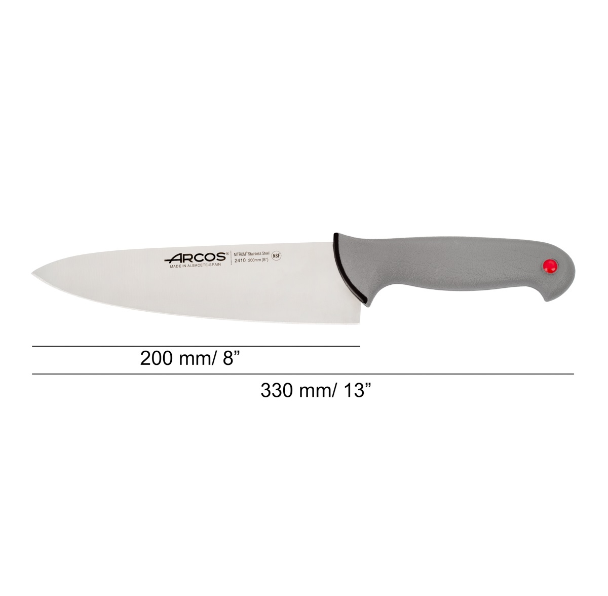 Couteau de chef Arcos avec lame de 20 cm et manche noir à double injection