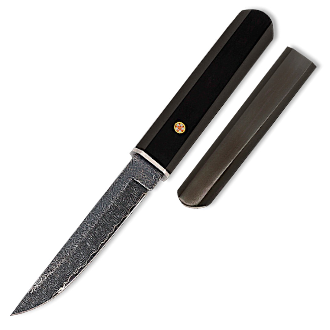 Messer mit 11 cm Klinge mit gealtertem Damast-Finish