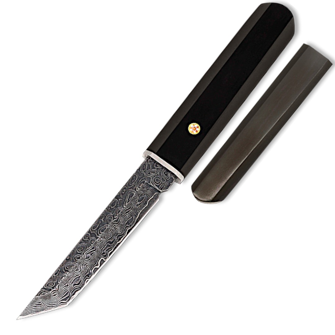 Messer mit einer 10,50 cm langen Tantoklinge mit gealtertem Damas...