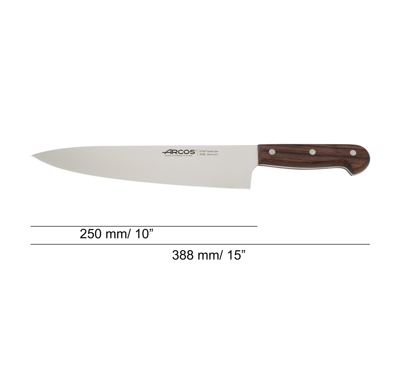 Cuchillo cocinero Arcos Atlántico con mango de madera de palisandro y hoja de 250 mm
