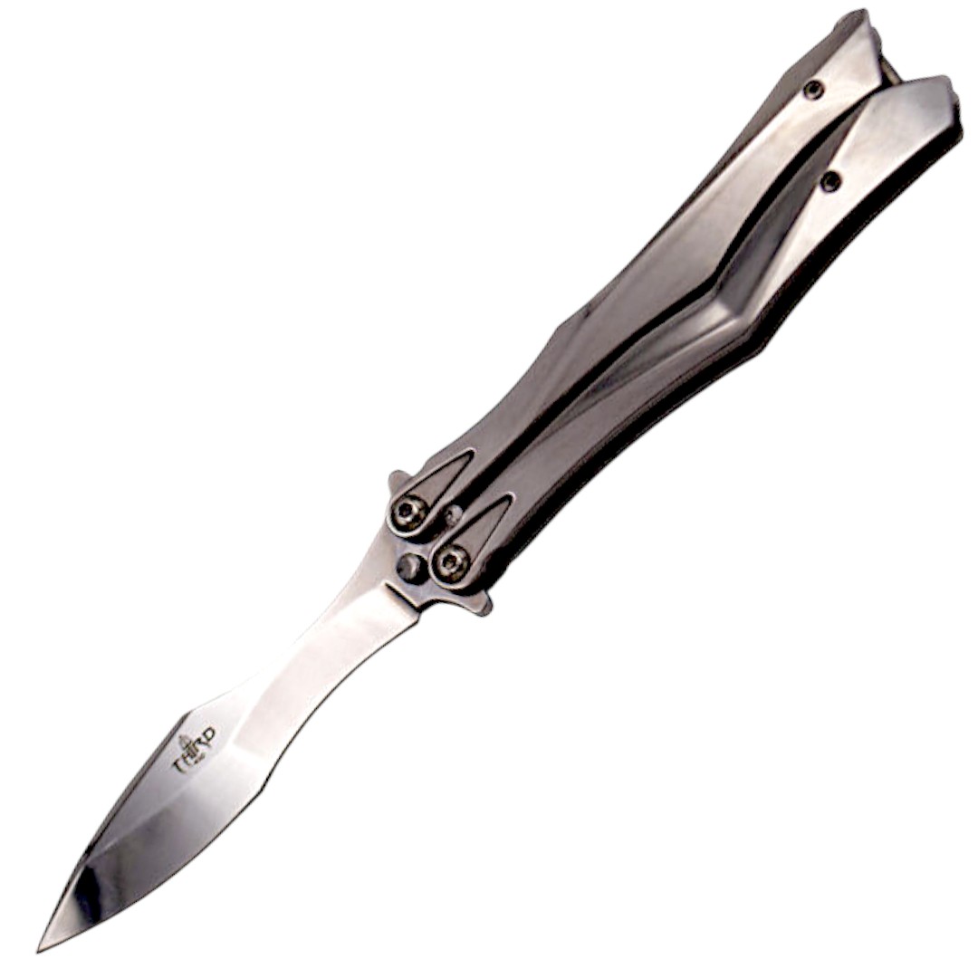 Navaja mariposa con acabado pulido brillante y hoja de 10,5 cm