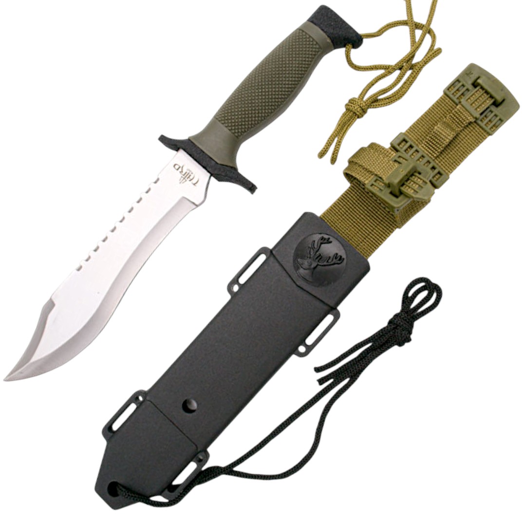 Cuchillo militar con hoja satinada y mango de ABS verde