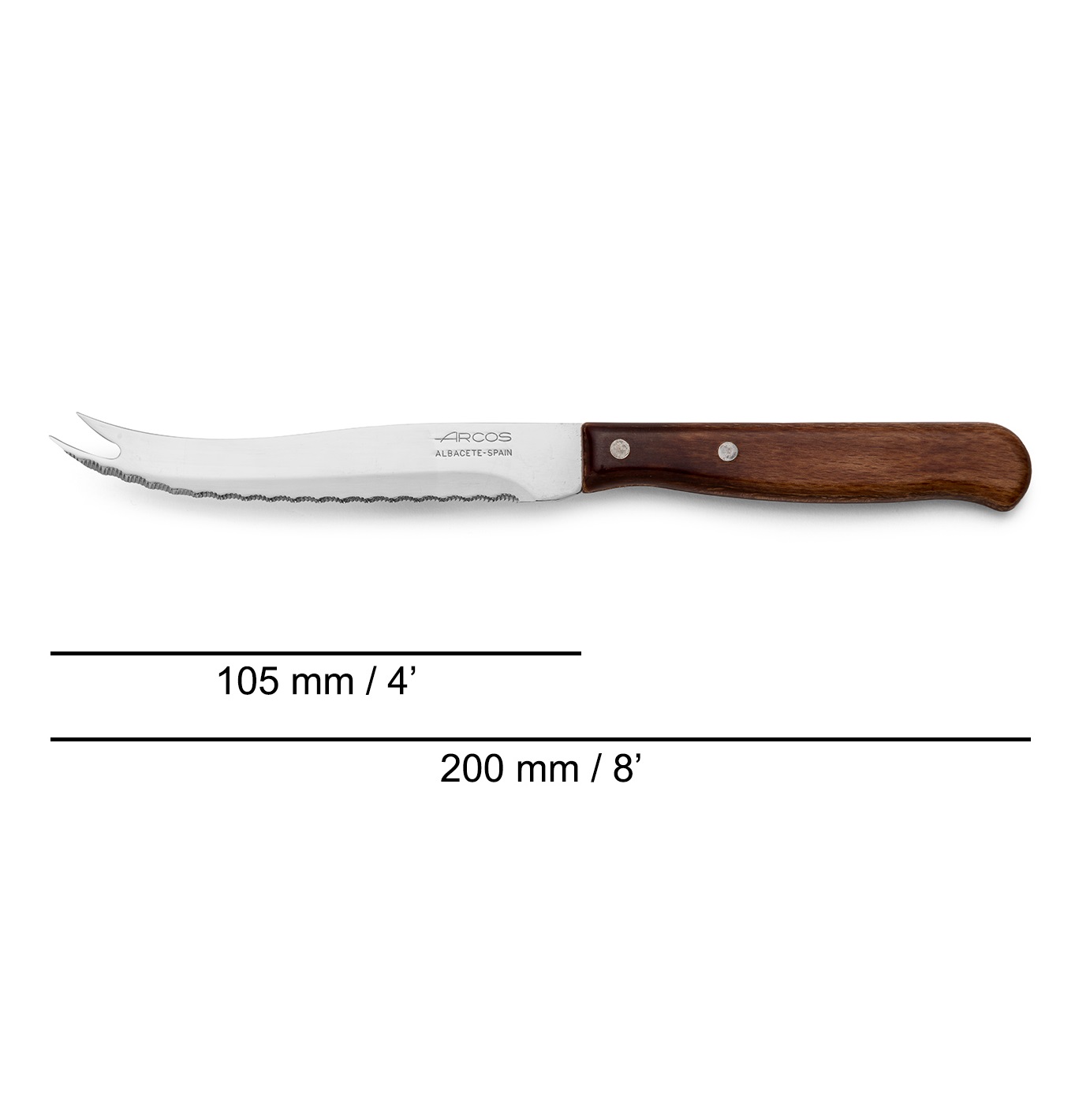 Cuchillo de queso Arcos serie latina con mango de madera y hoja dentada de 105 mm blister
