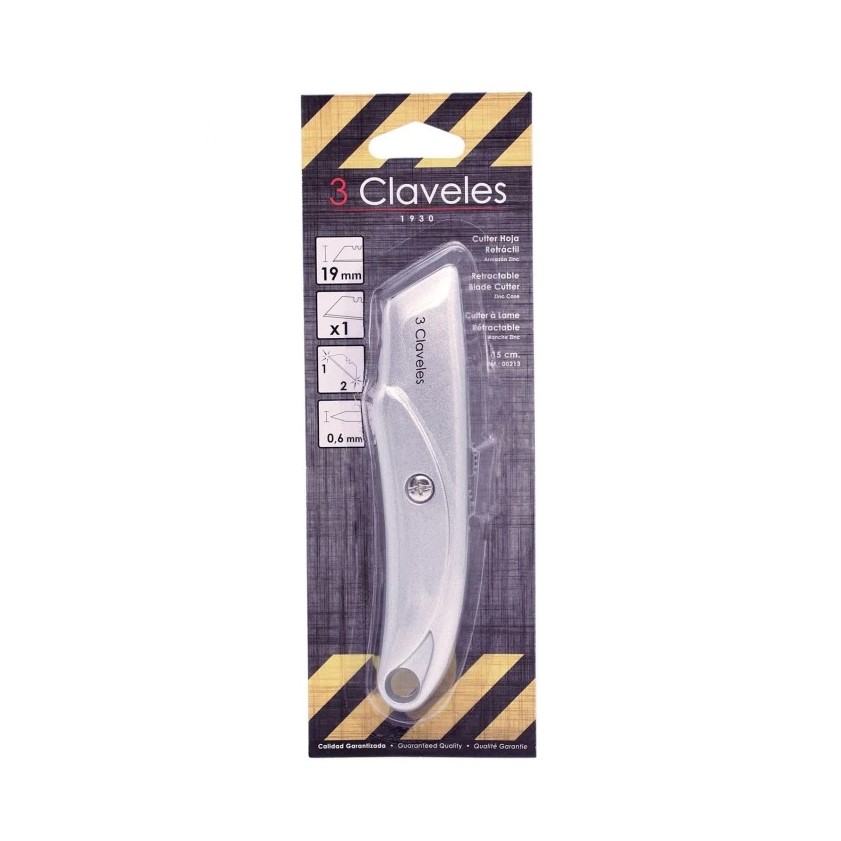 Retractable cutter with multi-position locking and 3 Claveles zinc handle