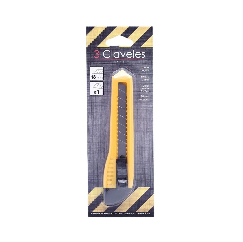 Cutter de 18 mm con mango de nylon y cierre de seguridad 3 Claveles