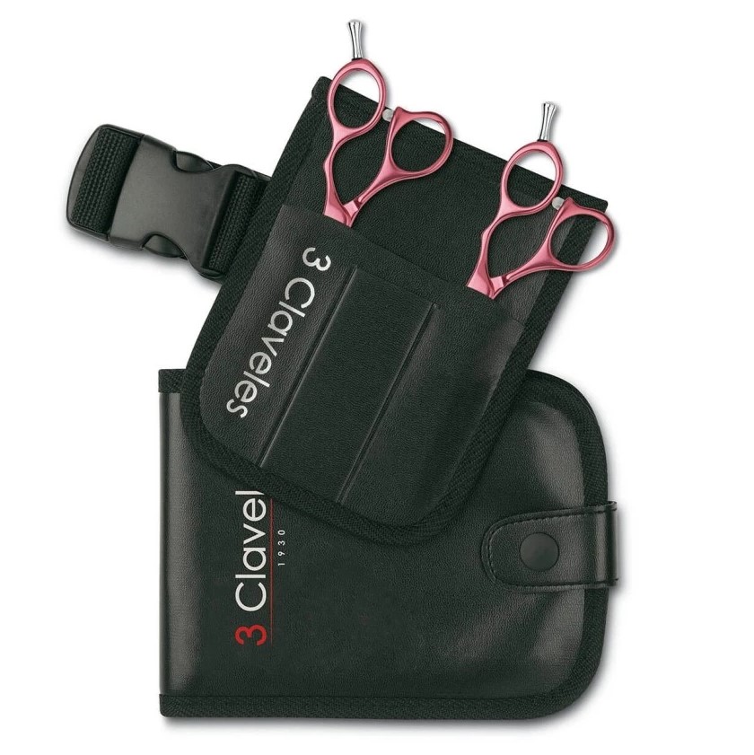 Kit peluquería Duraluminium rosa 5.5" con filo suave 3 Claveles