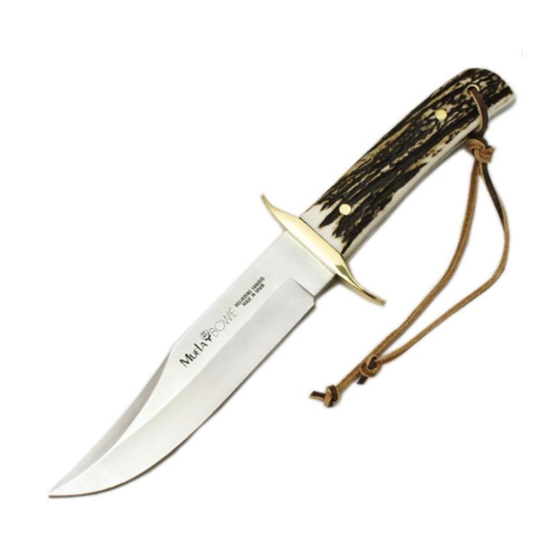 Cuchillo Muela Bowie enterizo de caza con mango de asta de ciervo...