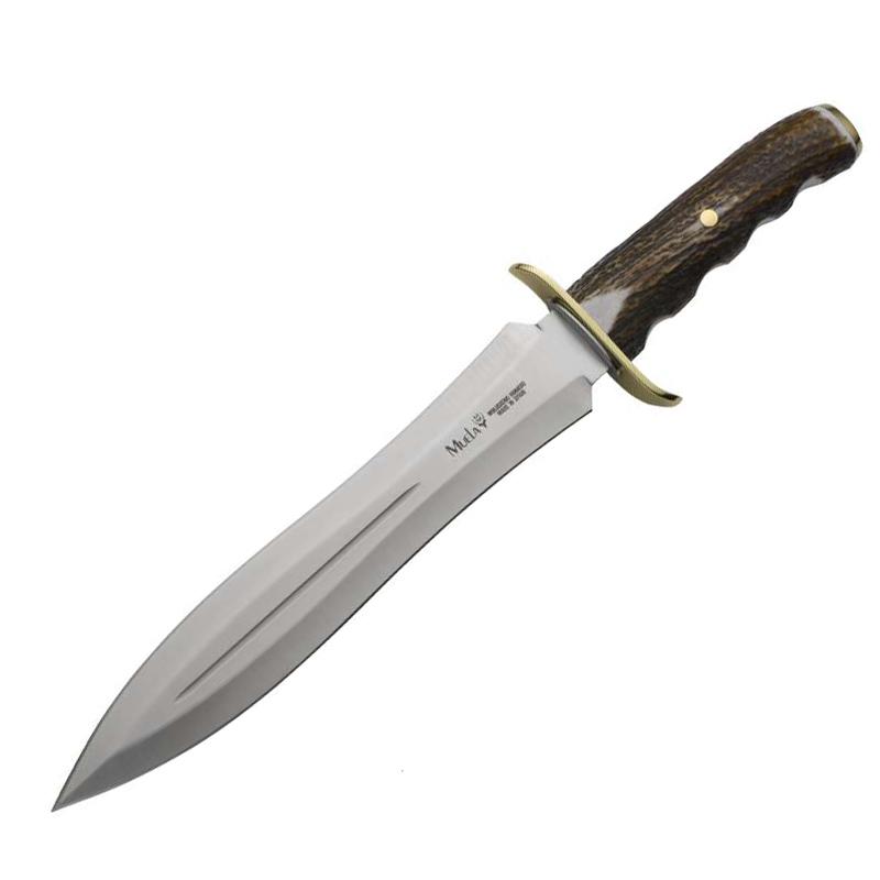 Cuchillo Muela Bowie 24 con puño de asta de ciervo y defensa lató...