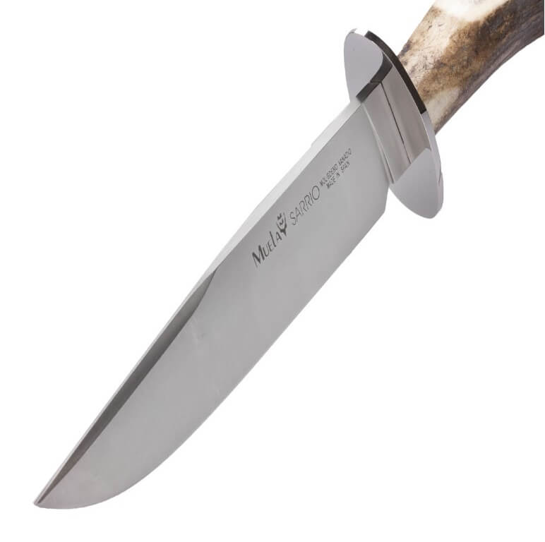 Cuchillo de caza Muela Sarrio-19S con mango de asta de ciervo con roseta y hoja de acero Molibdeno Vanadio de 19 cm