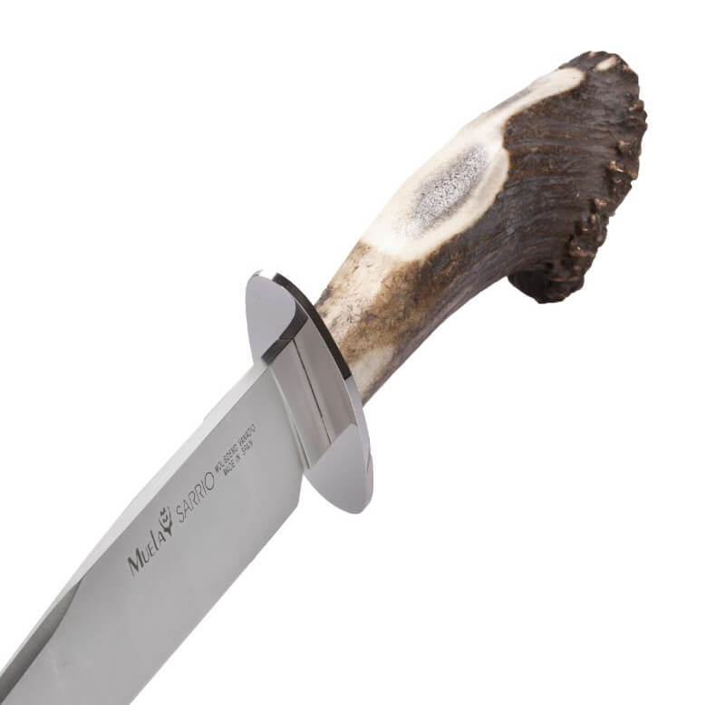 Cuchillo de caza Muela Sarrio-19S con mango de asta de ciervo con roseta y hoja de acero Molibdeno Vanadio de 19 cm