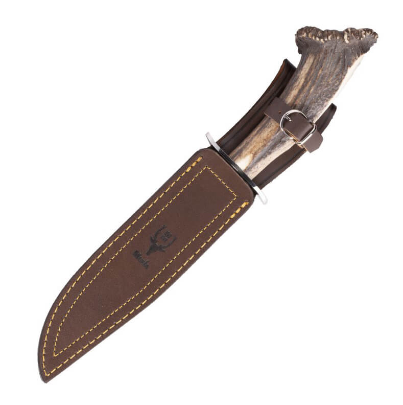 Cuchillo de caza Muela Sarrio-19S con mango de asta de ciervo con roseta y hoja de acero Molibdeno Vanadio de 19 cm
