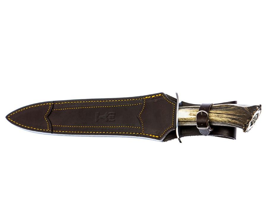 Muela Ursus 25S cuchillo de caza con doble filo y mango de asta de ciervo con roseta