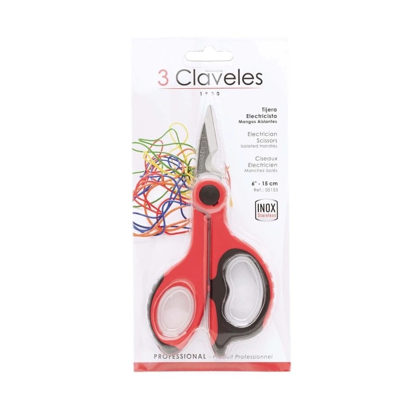 Tijeras de electricista 15 cm con mango aislante 3 Claveles