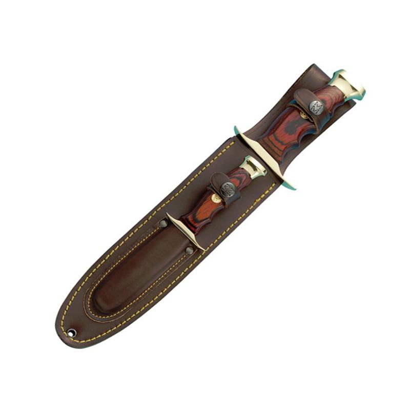 Set de 2 couteaux de chasse Muela Bowie avec manche en bois pressé corail avec un longueur de la lame de 22 et 10 cm