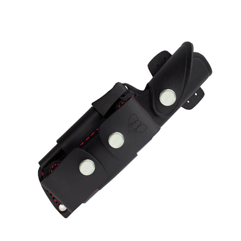 Bushcraft knife, Böhler N695 steel blade, Black micarta scales. Leather sheath with full kit.