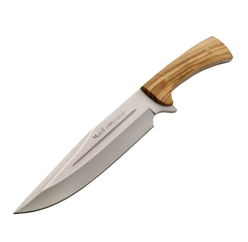 Cuchillo de caza Muela Jabali con mango de madera de olivo y hoja de acero Molibdeno Vanadio de 21 cm