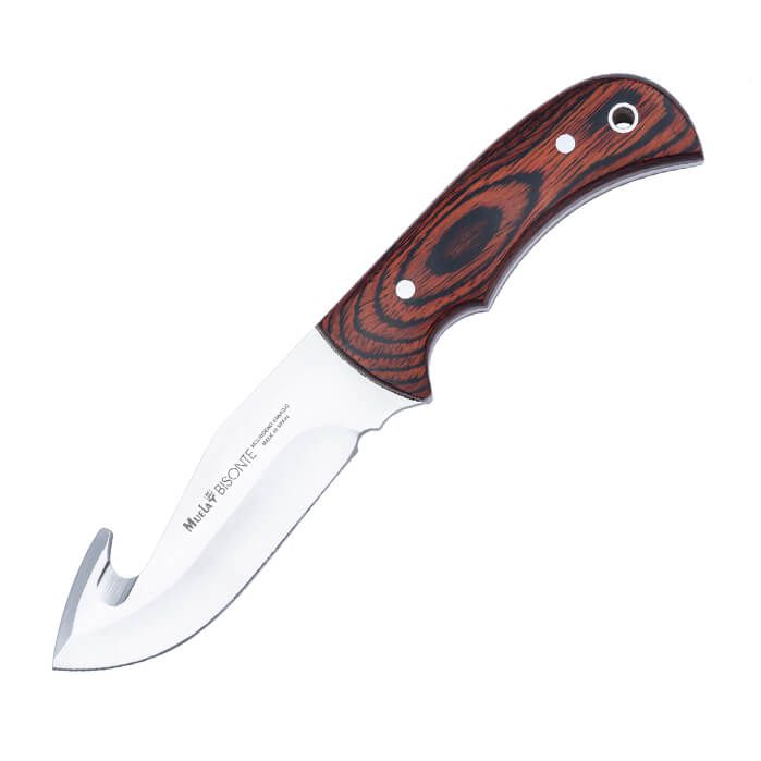 Cuchillo desollador Muela Bisonte de hoja fina con mango de mader...