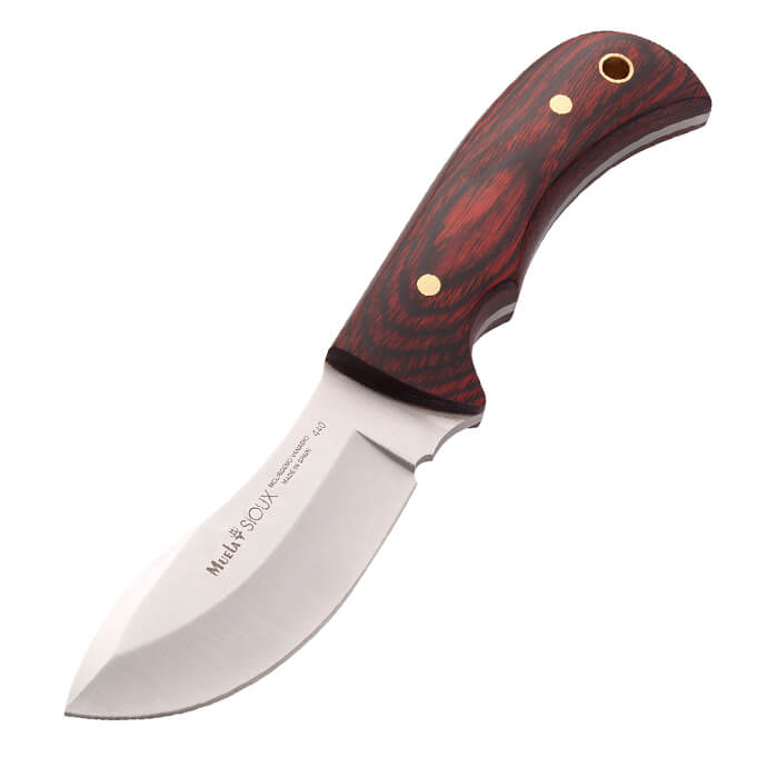 Cuchillo desollador Muela Sioux de hoja ancha con mango de madera...