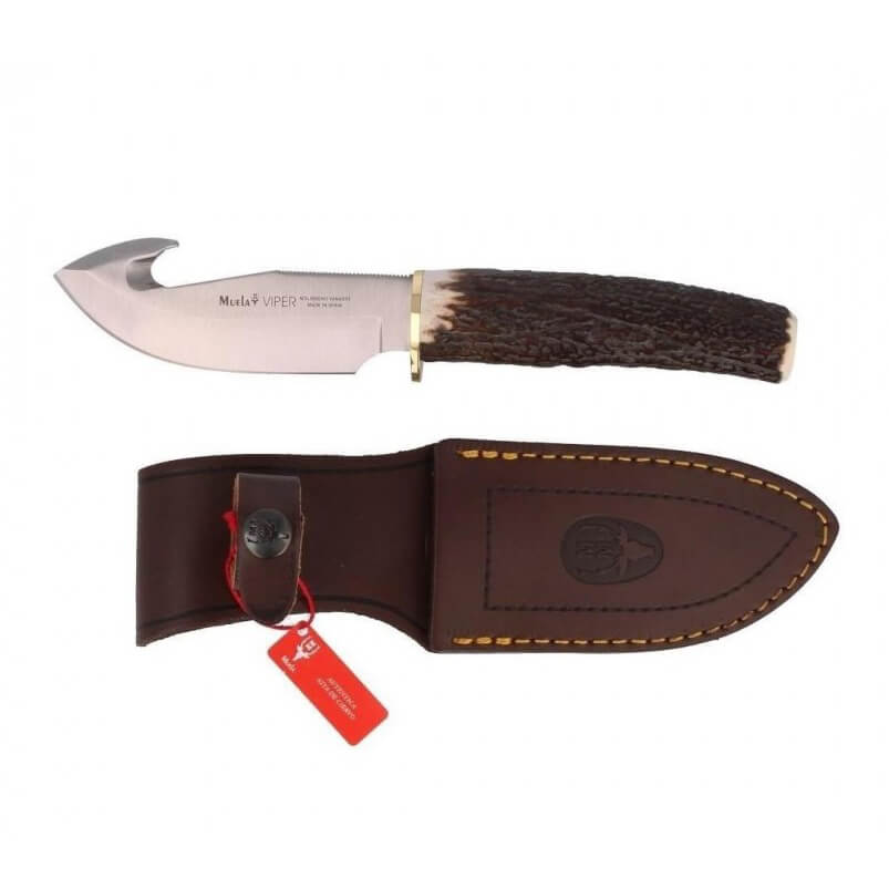 Faca de caça Muela Viper-11A com cabo de chifre de veado e lâmina inteiriça de 11 cm