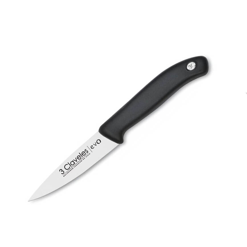 Cuchillo mondador 3 Claveles Evo con hoja de 9 cm y mango negro