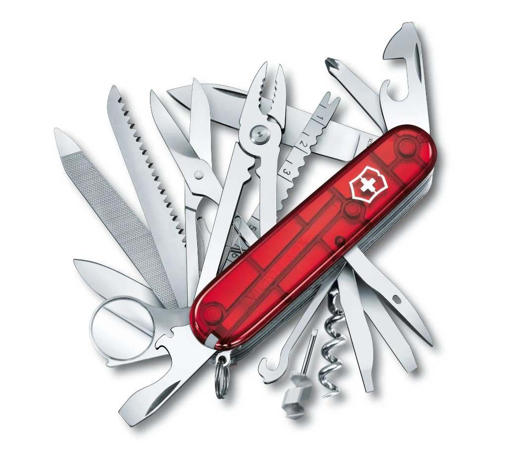 Navaja de bolsillo Victorinox Swiss Champ roja translúcida con 33...